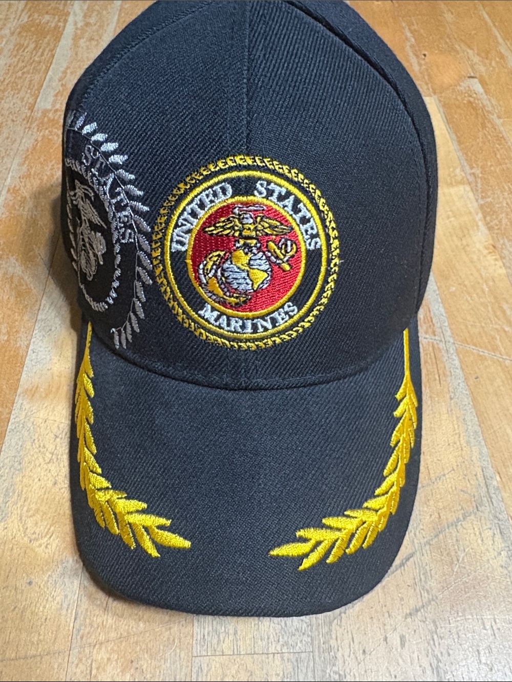 United States Marines Black Embroidered Cap with Gold Laurel